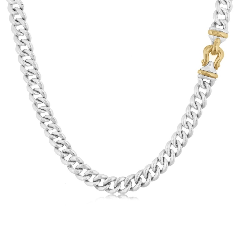 ✅David Yurman 17”Silver Necklace, 14kGold & Silver Buckle.RARE.Some visible wear